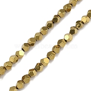 Electroplated Synthetic Non-magnetic Hematite Beads Strands, Polygon(Color Retention for 3 Years), Golden Plated, 4mm, Hole: 1mm, about 98pcs/strand, 15.55''(39.5cm)(G-A234-G03-01G)