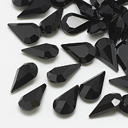 Pointed Back Glass Rhinestone Cabochons, Faceted, teardrop, Jet, 10x6x3mm(RGLA-T082-6x10mm-02)