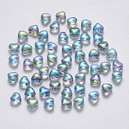 Transparent Spray Painted Glass Beads, AB Color Plated, Heart, Light Sea Green, 6x6x4mm, Hole: 0.7mm(GLAA-R211-02-D01)