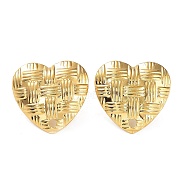 Ion Plating(IP) 304 Stainless Steel Stud Earring Findings, Braided Heart Ear Studs, Real 18K Gold Plated, 19x20mm, Hole: 1.8mm, Pin: 0.7mm(STAS-M323-15G)