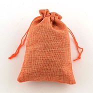 Polyester Imitation Burlap Packing Pouches Drawstring Bags, Coral, 13.5x9.5cm(X-ABAG-R004-14x10cm-02)