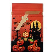 Halloween Creative Drawstring Pockets, for Halloween Party Favor Supplies Halloween Party Bags, Rectangle with Haunted House & Ghos & Pumpkin, Orange, 22.3x15.1cm, about 45~50pcs/bag(ABAG-O003-29)
