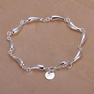 Fashionable Brass teardrop, Link Bracelets For Women, with Lobster Clasps, Silver Color Plated, 185x3mm(BJEW-BB12572)