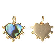 Synthetic Abalone Shell/Paua Shell Charms, with Brass Findings and Jump Rings, Nickel Free, Heart, Real 18K Gold Plated, 12.5x13x2mm, Jump Ring: 5x1mm, 3mm inner diameter(X-KK-N233-216)