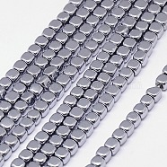 Electroplate Non-magnetic Synthetic Hematite Beads Strands, Cube, Grade A, Platinum Plated, 4x4x4mm, Hole: 1mm, about 100pcs/strand, 16 inch(G-J172-4x4mm-02)
