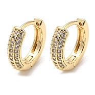 Brass with Clear Cubic Zirconia Hoop Earrings, Ring, Light Gold, 13x3.5mm(EJEW-B035-33KCG)