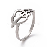 201 Stainless Steel Arrow of Cupid Finger Ring, Hollow Wide Ring for Valentine's Day, Stainless Steel Color, US Size 6 1/2(16.9mm)(RJEW-J051-19P)