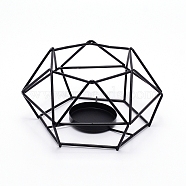 Iron Hollow Candle Holder, Perfect Home Party Decoration, Polygon, Electrophoresis Black, 15x13x7.8cm, Inner Diameter: 5cm(AJEW-WH0019-69B-EB)
