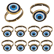 10Pcs Plastic Evil Eye Adjustable Rings Set, Iron Lucky Jewelry for Women, Antique Bronze, US Size 7 1/2(17.7mm)(RJEW-AR0002-04)