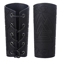 Adjustable PU Leather Cord Bracelet with Wax Cord, Rune Words Odin Norse Viking Amulet Gauntlet Wristband, Cuff Wrist Guard for Men, Black, 7-1/4 inch(18.5cm)(AJEW-WH0165-38A)