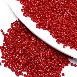 11/0 Grade A Glass Seed Beads, Cylinder, Uniform Seed Bead Size, Baking Paint, Red, 1.5x1mm, Hole: 0.5mm, about 2000pcs/10g(X-SEED-S030-1016)