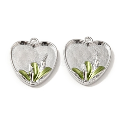 Brass Enamel Pendants, Heart Charm, Platinum, 18x17x3mm, Hole: 2mm(KK-S368-10P)