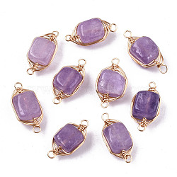 Natural Agate Links Connectors, Light Gold Tone Brass Wire Wrapped, Cube, Plum, 17x8.5x7mm, Hole: 1.6mm(G-T131-99F)