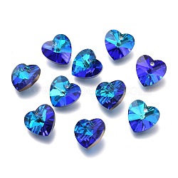 Faceted Glass Charms, Heart, Back Plated, Blue, 14x14x7.5mm, Hole: 1.4mm(RGLA-L026-B04)