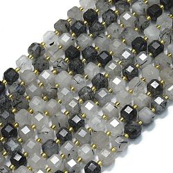 Natural Tourmalinated Quartz Beads Strands, with Seed Beads, Faceted Table Cut Cube, 8x8x8mm, Hole: 0.6mm, about 38pcs/strand, 15.35''(39cm)(G-K389-A20-01)