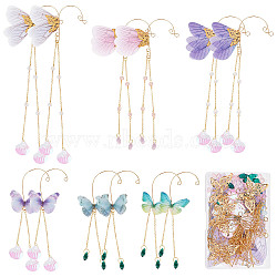 DIY Butterfly Climber Wrap Around Cuff Earring Making Kit, Including Polyester Wing Decoration, Iron Pendants, Plastic Paillette & Glass Beads, 316 Stainless Steel Ear Cuff Findings, Mixed Color(DIY-SC0021-16)