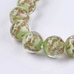 Handmade Gold Sand Lampwork Beads, Round, Yellow Green, 11~12mm, Hole: 1~2mm(LAMP-K029-08B)