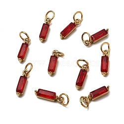 304 Stainless Steel Cubic Zirconia Pendants, Rectangle, Golden, Dark Red, 17x4x4mm, Hole: 5mm(STAS-E487-21G-07)