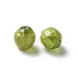 Handmade Gold Foil Glass Beads, Round, Lime Green, 11~12mm, Hole: 2mm(LAMP-P068-11A)