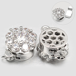 Eco-Friendly PVD Vacuum Plating & Long-Lasting Plated Brass Micro Pave Cubic Zirconia Box Clasps, Flower, Cadmium Free & Nickel Free & Lead Free, Platinum, 15x11x7mm, Hole: 1.5mm(KK-M154-07P-NR)