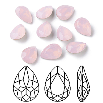 Faceted Teardrop K9 Glass Rhinestone Cabochons, Grade A, Pointed Back & Back Plated, Rose Water Opal, 10x7x4mm