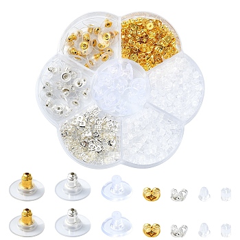 760Pcs 7 Styles Brass & Plastic Ear Nuts, Earring Backs, Clear, 3~12x3~7mm, Hole: 0.5~1mm