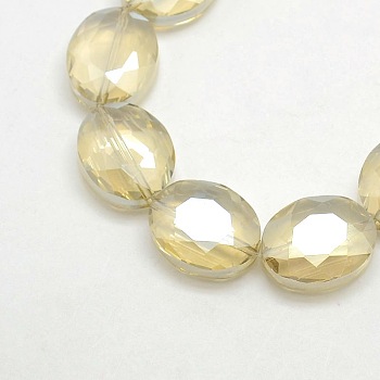 Faceted Electroplate Crystal Glass Oval Beads Strands, Rainbow Color Plated, Light Goldenrod Yellow, 20x16x8mm, Hole: 1mm, about 35pcs/strand, 27.5 inch