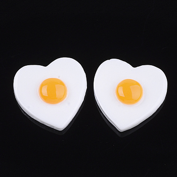 Resin Cabochons, Heart Fried Egg/Poached Egg, White, 19.5x19x5mm