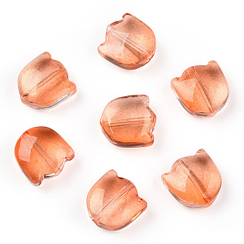 Spray Painted Transparent Glass Beads, with Glitter Powder, Tulip Flower, Coral, 9x9x5.5mm, Hole: 1mm