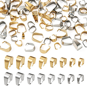 80Pcs 8 Styles 304 Stainless Steel Snap On Bails, Real Gold Plated & Stainless Steel Color, 5.5~9.5x5.5~9.5x2.5~5mm, 10pcs/style