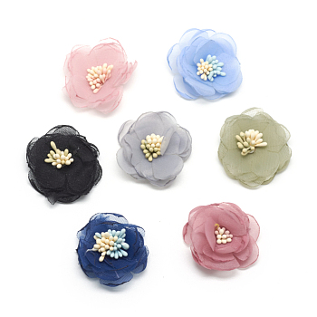 Handmade Cloth Woven Costume Accessories, Flower, Mixed Color, 34x10~14mm