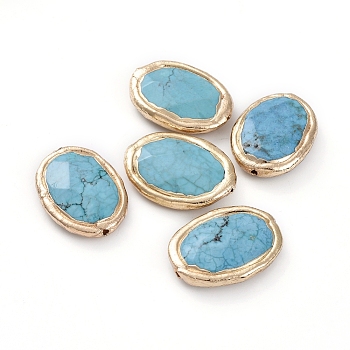Natural Magnesite Beads, Dyed & Heated, with Golden Plated Edge Brass Findings, Oval, 29.1x21.5x6.9mm, Hole: 1.4mm