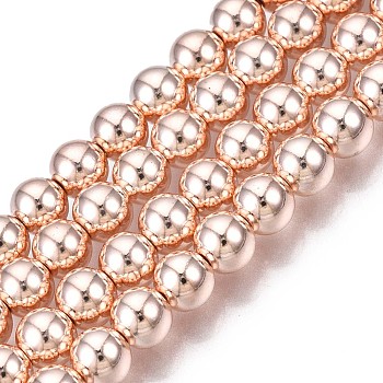 Electroplate Non-magnetic Synthetic Hematite Beads Strands, Grade AAA, Long-Lasting Plated, Round, Rose Gold Plated, 4mm, Hole: 1mm, about 105pcs/strand, 15.7 inch(40cm)