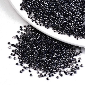 12/0 Glass Seed Beads, Transparent Inside Colours Luster, Round Hole, Round, Black, 12/0, 2~2.5x1.5~2mm, Hole: 0.8mm, about 3333pcs/50g