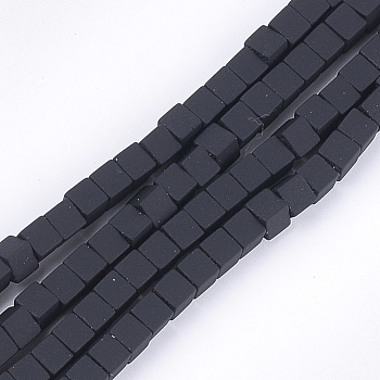 Spray Painted Non-magnetic Synthetic Hematite Beads Strands, Cube, Black, 4x4x4mm, Hole: 0.8mm, about 94~100pcs/strand, 15.5 inch~16.3 inch