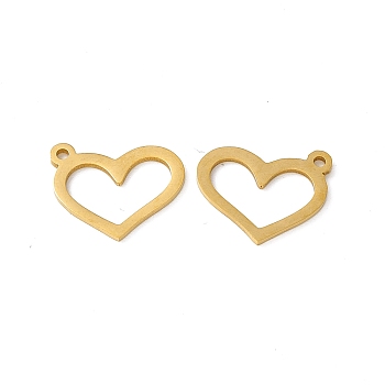 Vacuum Plating 201 Stainless Steel Pendants, Heart Charm, Real 18K Gold Plated, 14x16.5x1mm, Hole: 1.4mm