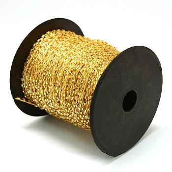 Silver Lined Transparent Bugle Bead Cords, with Polyester Cords, with Random Color Spools and Nylon Cords, Round Hole, Goldenrod, 1.5~3x1.5~2mm, about 100yards/roll(300 feet/roll)