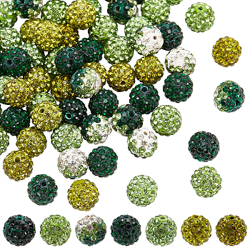 Elite 70Pcs 7 Colors Pave Disco Ball Beads, Polymer Clay Rhinestone Beads, Round, Mixed Color, 10x9.5~10mm, Hole: 1.5~2mm, 10pcs/color