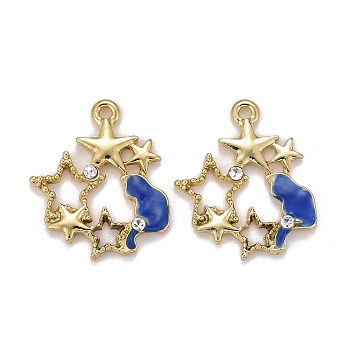 Alloy Pendants, with Enamel and Rhinestone, Star, Light Gold, Blue, 20x16x2mm, Hole: 1.5mm