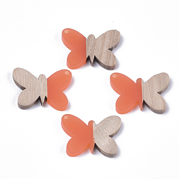 Resin & Wood Pendants, Butterfly, Coral, 21.5x27.5x3mm, Hole: 1.8mm