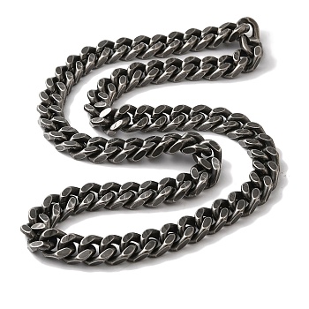 201 Stainless Steel Cuban Link Chain Necklaces, Antique Silver, 23.62 inch(60cm)