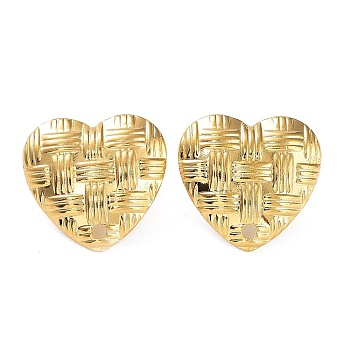 Ion Plating(IP) 304 Stainless Steel Stud Earring Findings, Braided Heart Ear Studs, Real 18K Gold Plated, 19x20mm, Hole: 1.8mm, Pin: 0.7mm