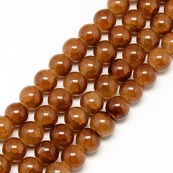 Baking Painted Crackle Glass Bead Strands, Round, Saddle Brown, 6mm, Hole: 1.3~1.6mm, about 133pcs/strand, 31.4 inch