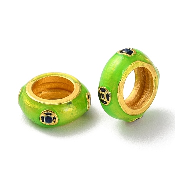Rack Plating Alloy Enamel European Beads, Cadmium Free & Lead Free, Large Hole Beads, Rondelle, Matte Gold Color, Lawn Green, 10x4mm, Hole: 5.5mm