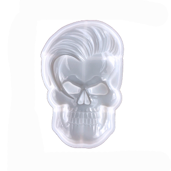 DIY Halloween Themed Display Decoration Silicone Molds, Resin Casting Molds, Skull, White, 156~158x98~103x22mm