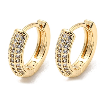 Brass with Clear Cubic Zirconia Hoop Earrings, Ring, Light Gold, 13x3.5mm