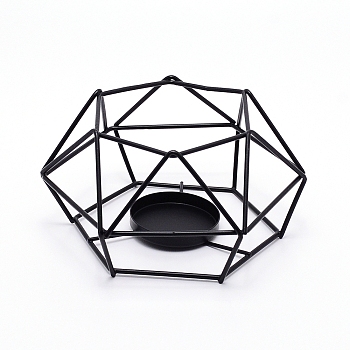 Iron Hollow Candle Holder, Perfect Home Party Decoration, Polygon, Electrophoresis Black, 15x13x7.8cm, Inner Diameter: 5cm