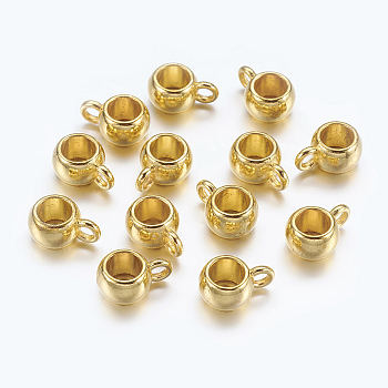 Tibetan Style Tube Bails, Loop Bails, Bail Beads, Rondelle, Lead Free and Cadmium Free, Golden, 10.5x7.5x4mm, Hole: 3.5mm.