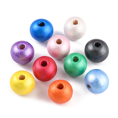 100pcs 10 couleurs de perles en bois naturel peintes(WOOD-YW0001-08)-3