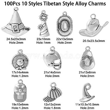 100Pcs 10 Styles Tibetan Style Alloy Pendants(TIBEP-CJ0003-09)-2
